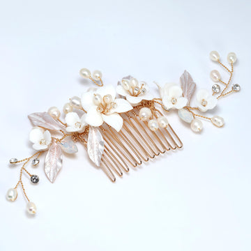 Swarovski Crystal Gilded Petals & Pearls Garden Hair comb, Bridal Hair piece, Bridal Hair Accessories, Wedding Hair Accessory.